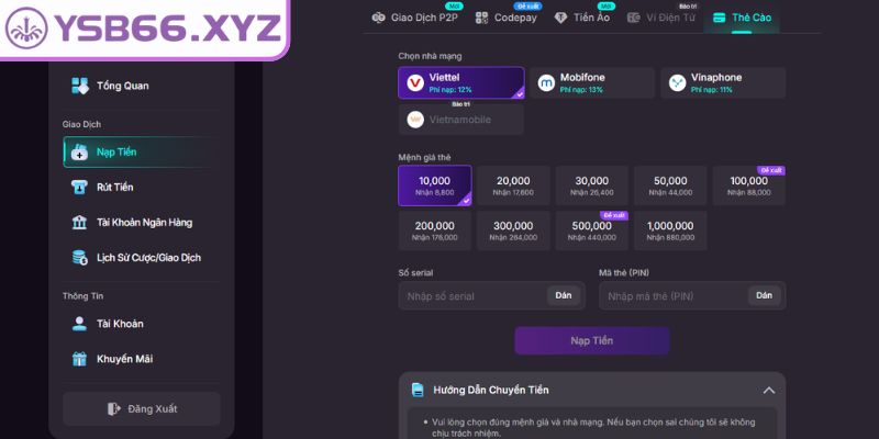 Nạp tiền YSB66 – Hướng Dẫn Chuẩn Xác Cho Người Mới Bắt Đầu 3 Các phương thức nạp khoản chuẩn xác