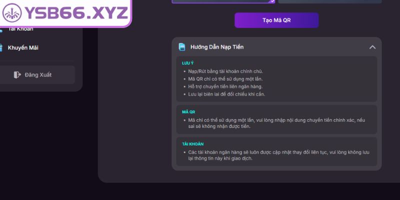Nạp tiền YSB66 – Hướng Dẫn Chuẩn Xác Cho Người Mới Bắt Đầu 1 Điều kiện cần biết khi nạp tiền YSB66