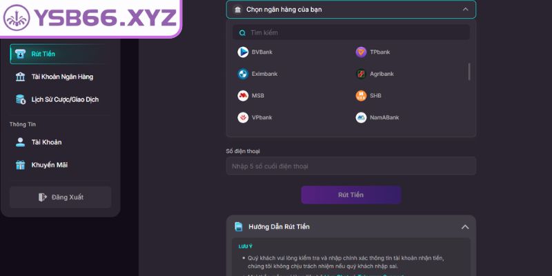 Hướng dẫn rút tiền YSB66 chỉ với vài thao tác cơ bản
